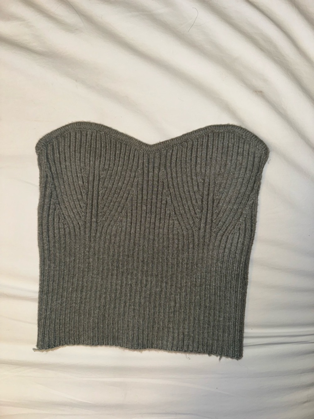 Zara Gray Ribbed Strapless Knit Top